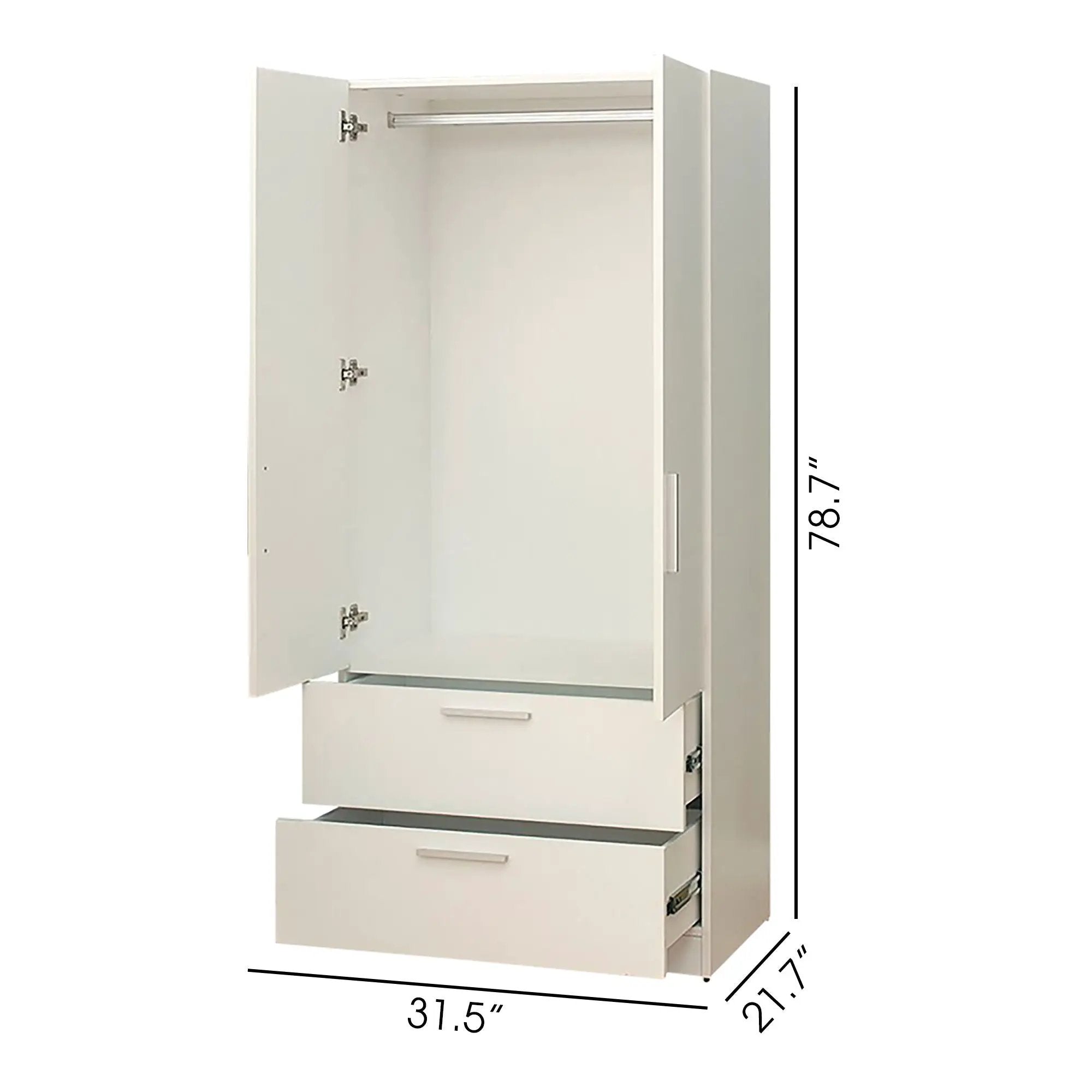 Emma - 2 Door Closet With 2 Drawers And Hanging Bars - White by HouseOfZazla