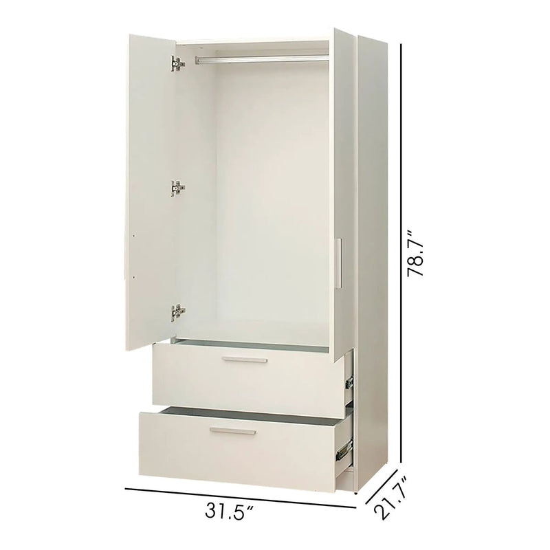 Emma - 2 Door Closet With 2 Drawers And Hanging Bars - White by HouseOfZazla