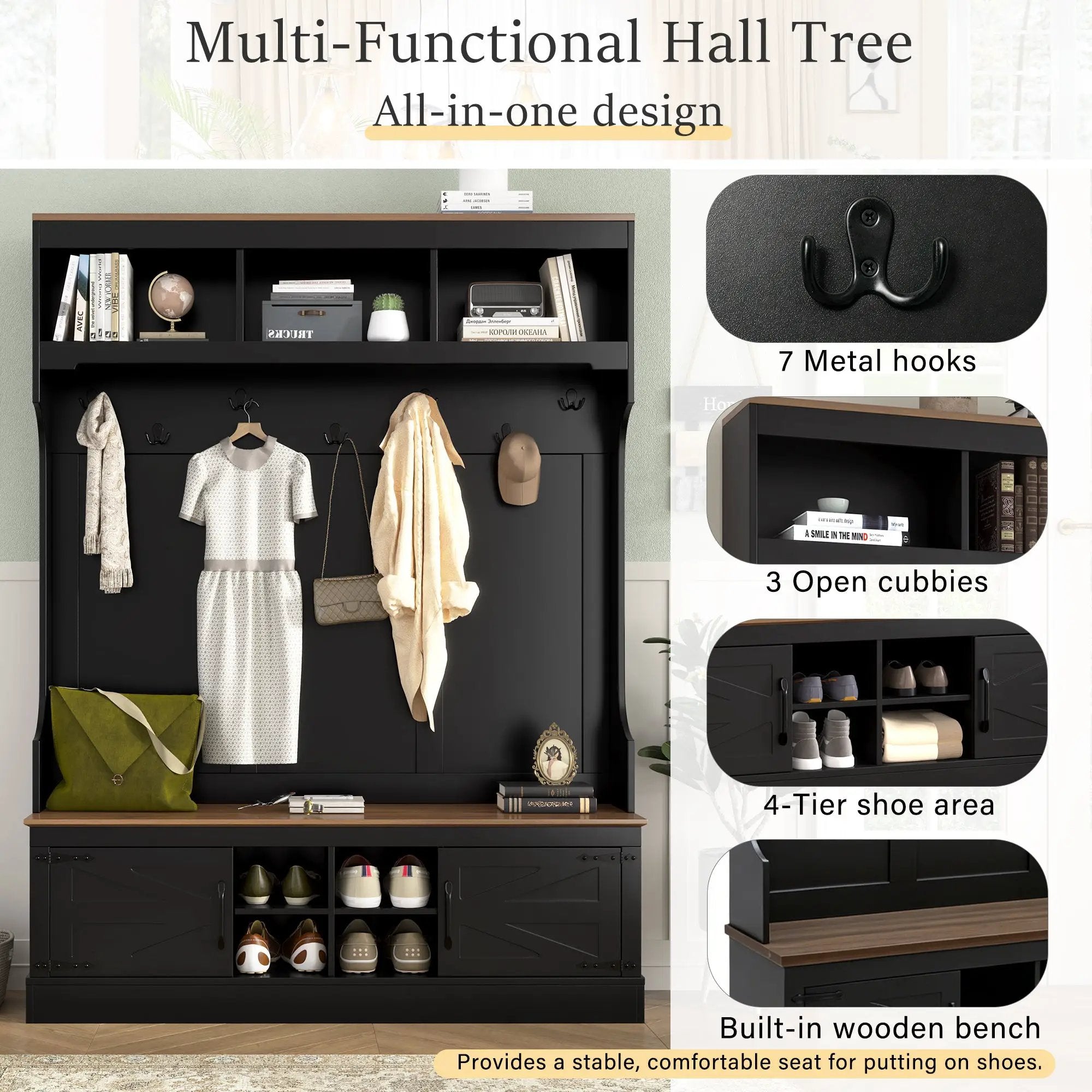 Vibe Haus 71''H Farmhouse Hall Tree with Bench and Shoe Storage by HouseOfZazla
