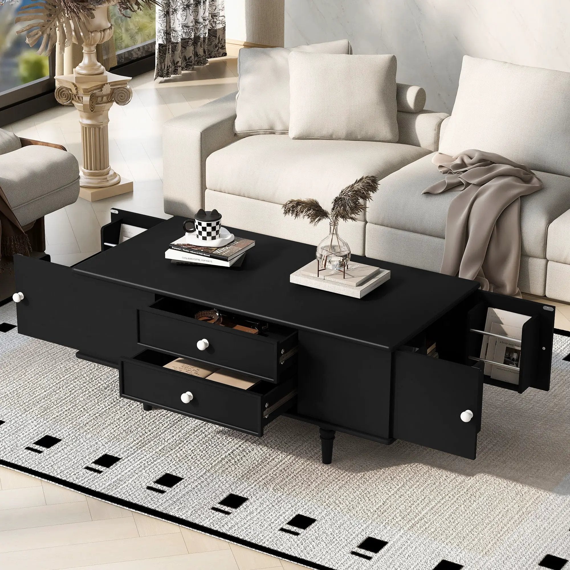 Modern Rectangle Coffee Table With Four Drawers by Unique Piece Furniture