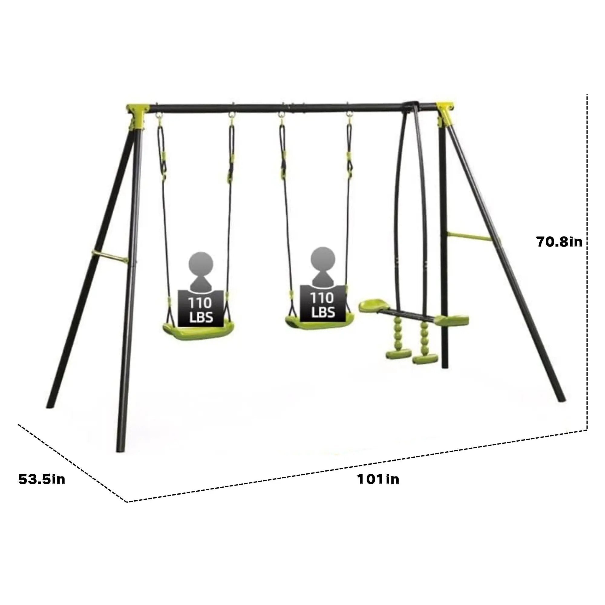 Xns008 Interesting Triple Children Metal Safe Swing Set 440Lbs For Outdoor Playground Three Seat Swing For Age 3+ - Green / Black by HouseOfZazla