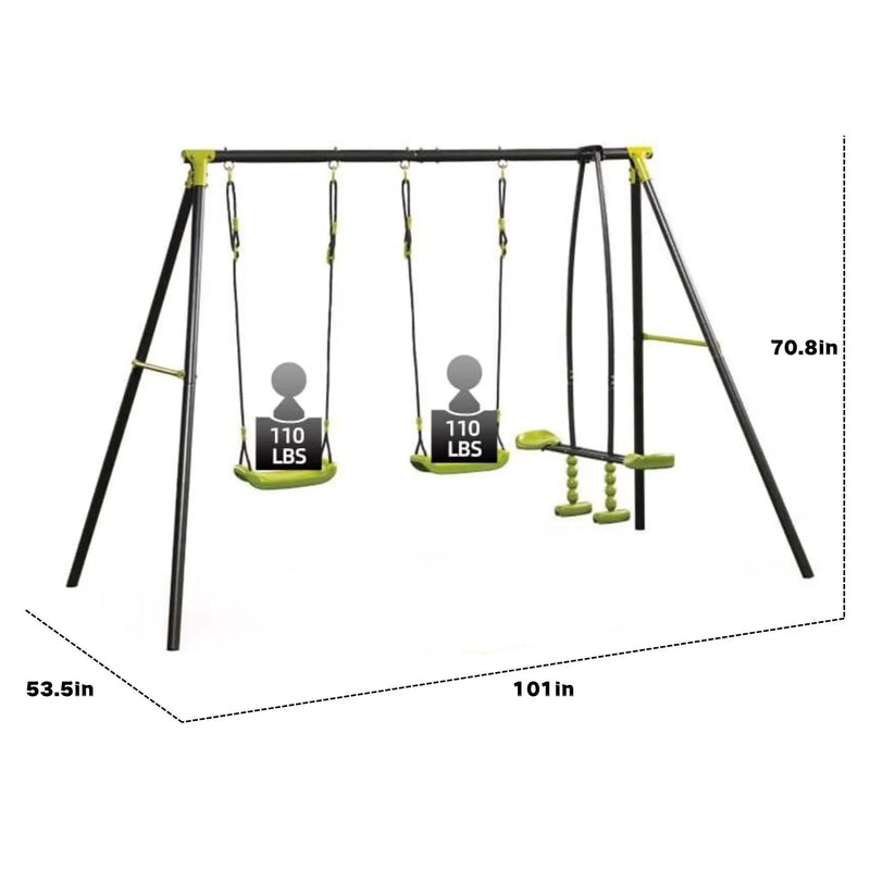 Xns008 Interesting Triple Children Metal Safe Swing Set 440Lbs For Outdoor Playground Three Seat Swing For Age 3+ - Green / Black by HouseOfZazla