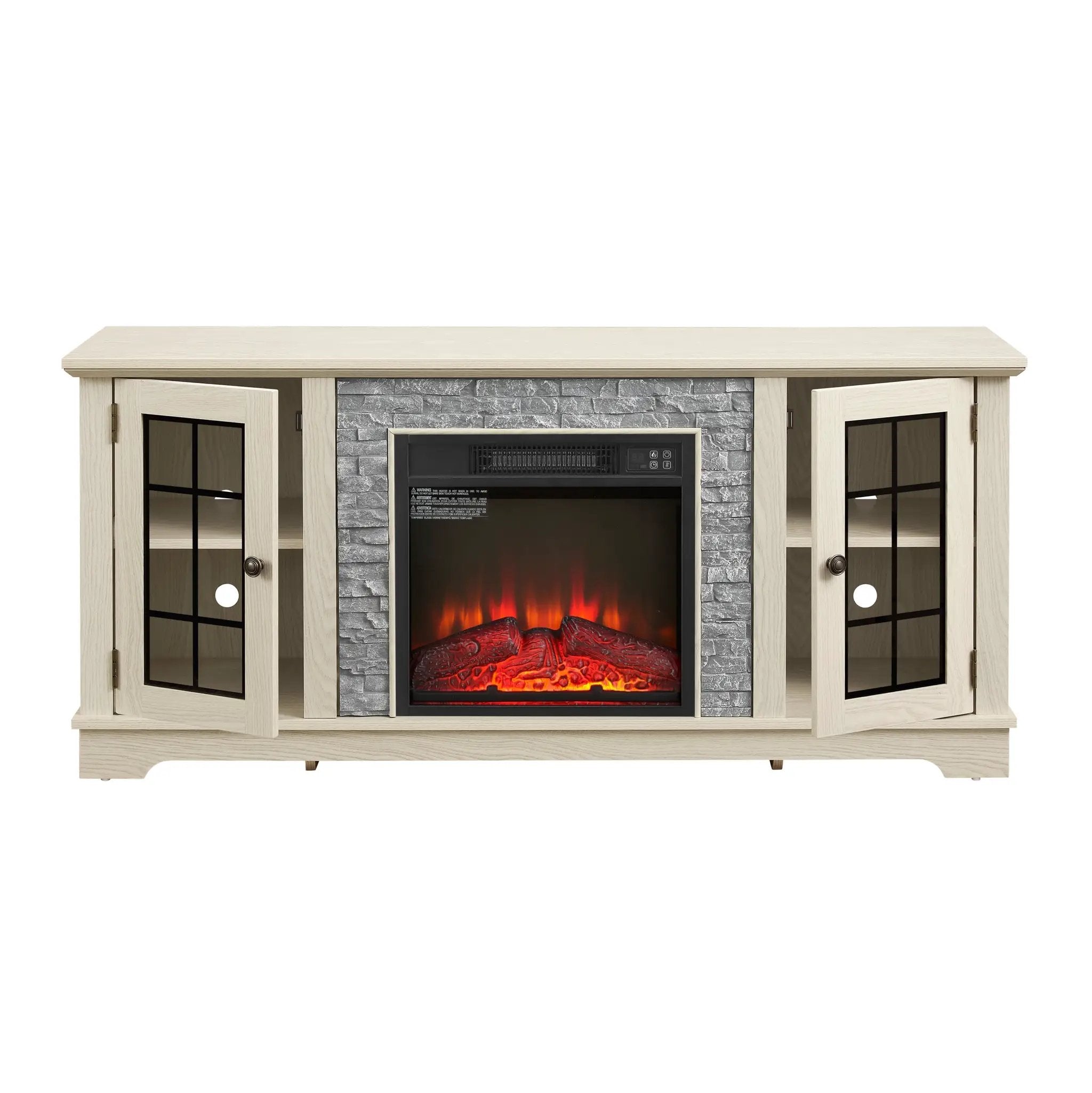 58" Modern TV Stand with Electric Fireplace and Storage by HouseOfZazla