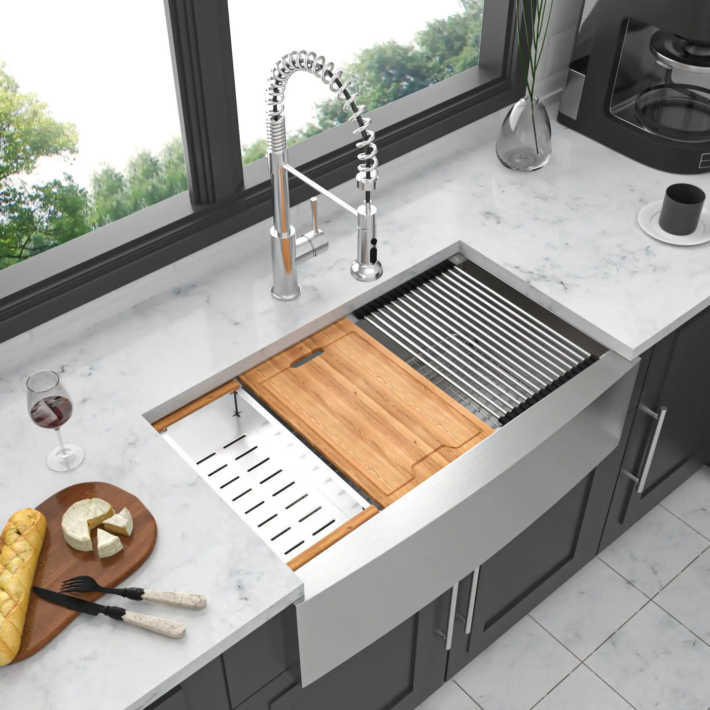 Classic Ceramic Farmhouse Sink Workstation Single Bowl With Durable Finish by HouseOfZazla