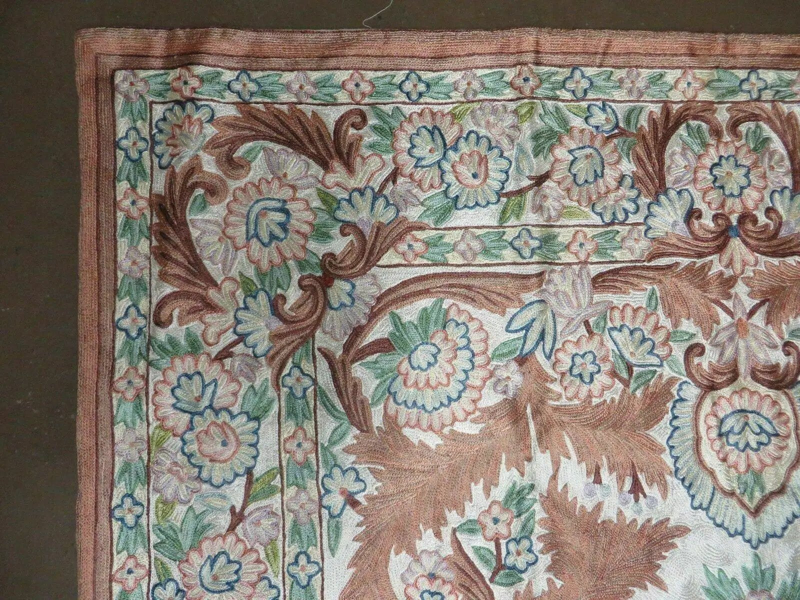 4' X 6' Vintage Embroidery Hand Stitched Rug Silk On Cotton India Backing Nice by Jewel Rugs