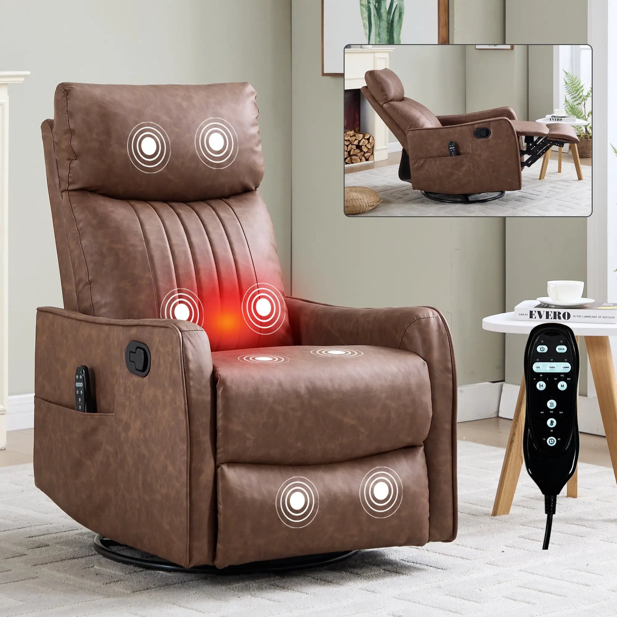 Brown Heat Massage Manual Recliner Chair by HouseOfZazla