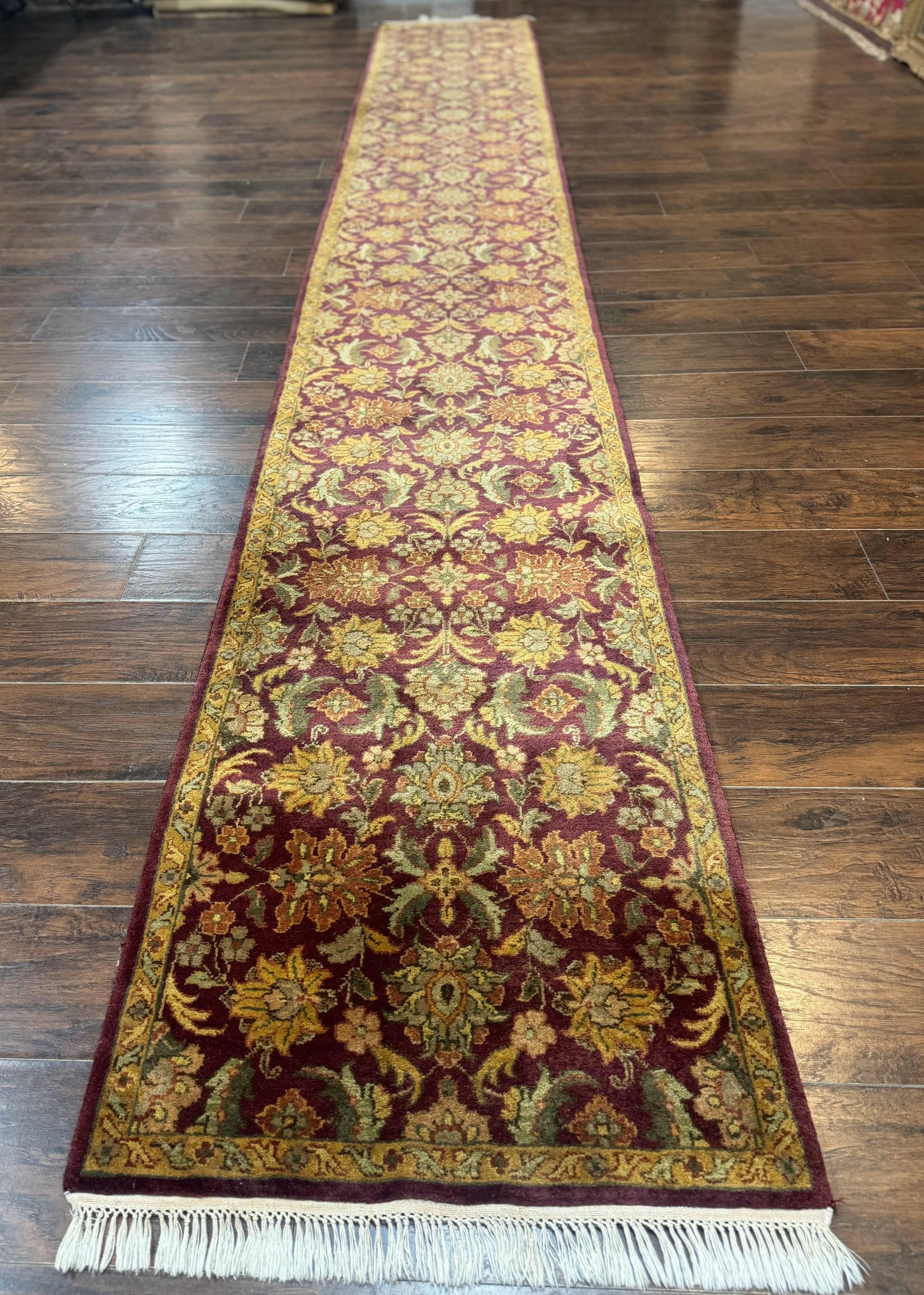 Indian Agra Runner Rug 2.6 x 17.5, Long Runner Rug for Hallway, Floral Handmade by Jewel Rugs