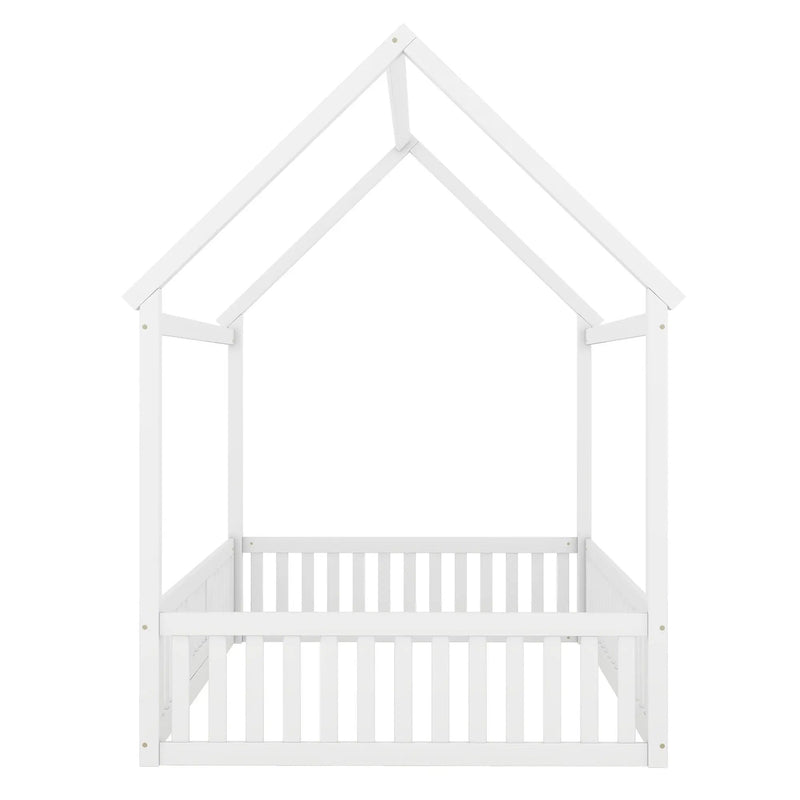 Wood House Bed With Fence And Door by HouseOfZazla