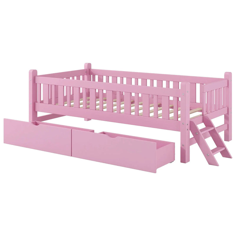 Platform Bed With Guardrail And 2 Drawers