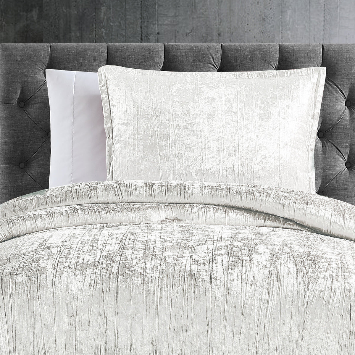 Turin 2 Piece Comforter Set with Crinkle Velvet - White or Black, photo 3 of 10