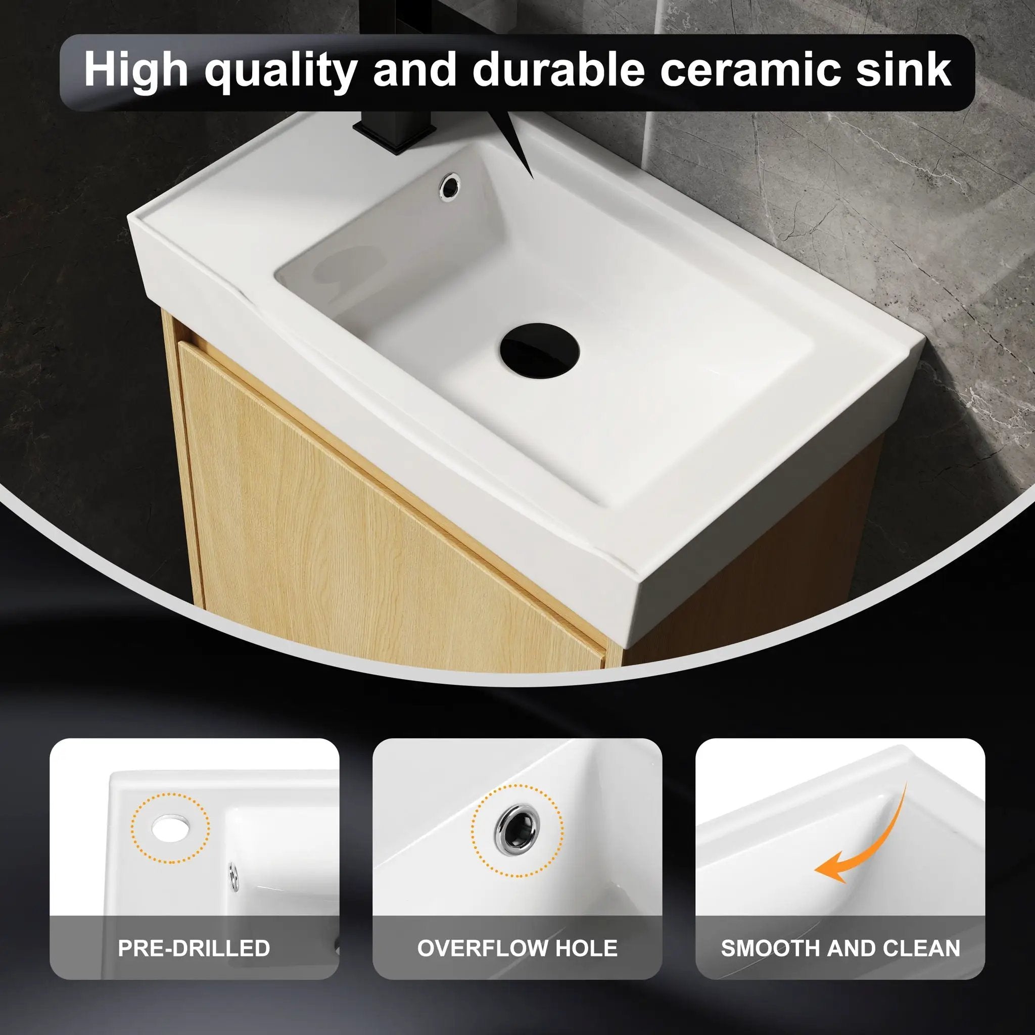 Modern Bathroom Vanity With Ceramic Basin, Wall Mounted Floating Sink Combo, Storage Cabinet by Unique Piece Furniture