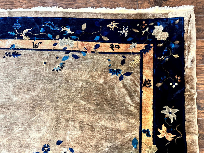 Antique Chinese Wool Rug 10x13, Large 1920s Peking Carpet, Handmade by Jewel Rugs