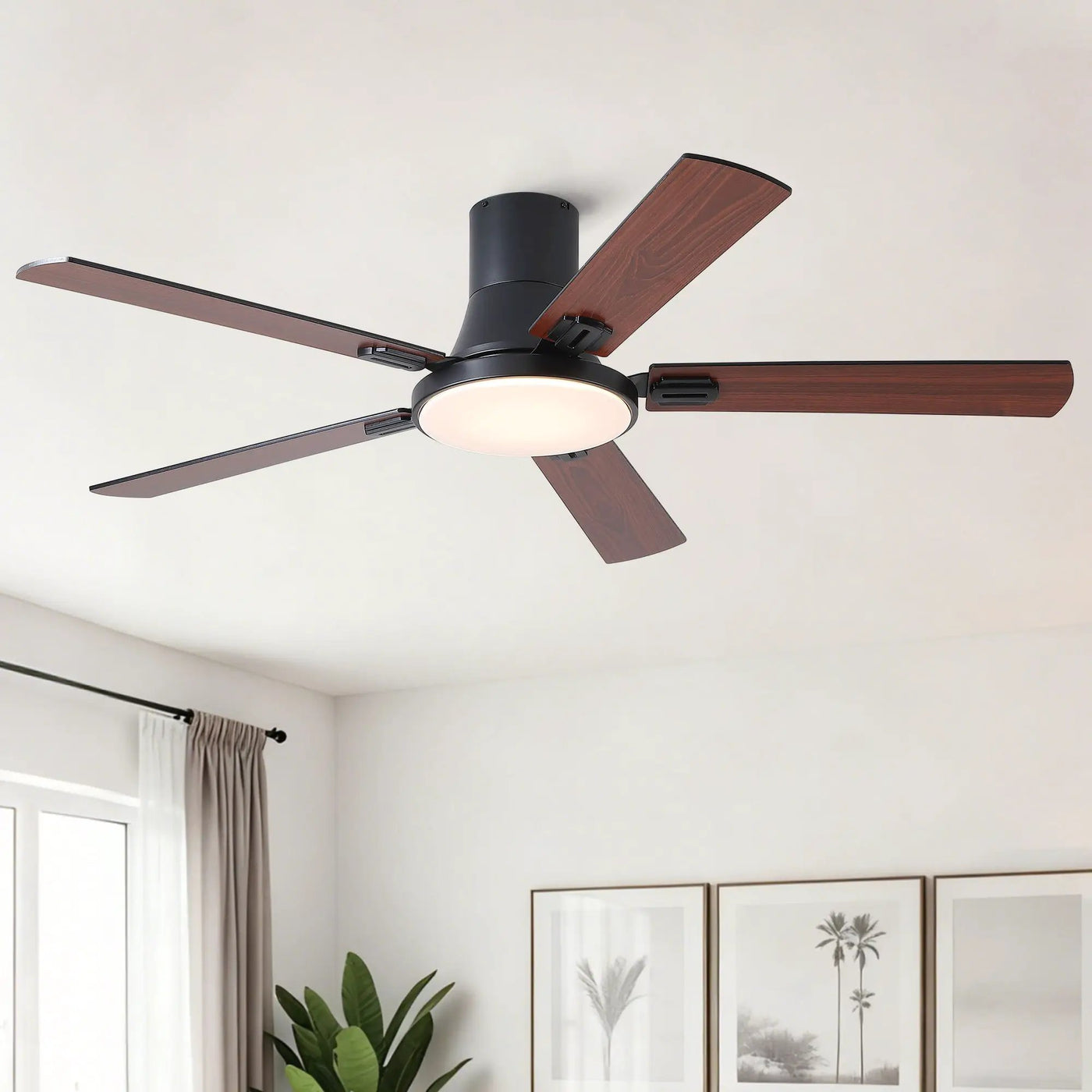 Flush Mount Ceiling Fans With LED Light And Remote Control, 5 Blades by HouseOfZazla