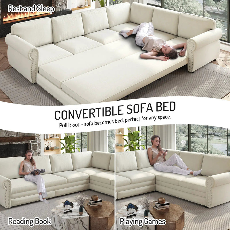 118" L-Shaped Convertible Sofa Bed by HouseOfZazla