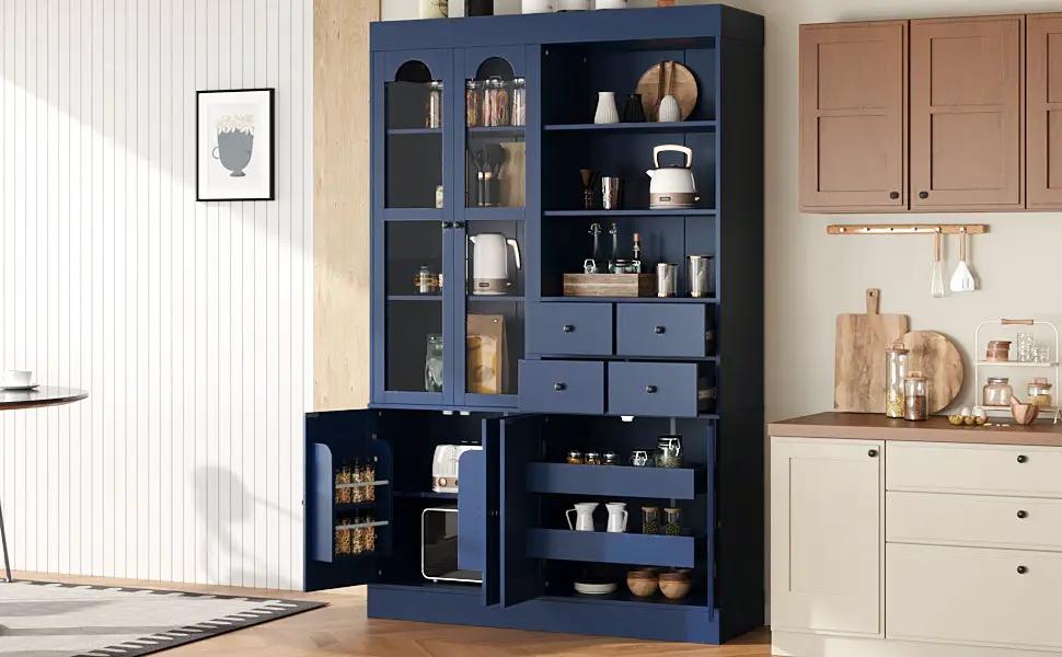 TOPMAX Freestanding Buffet With Hutch - Tall Kitchen Pantry Cabinet by HouseOfZazla