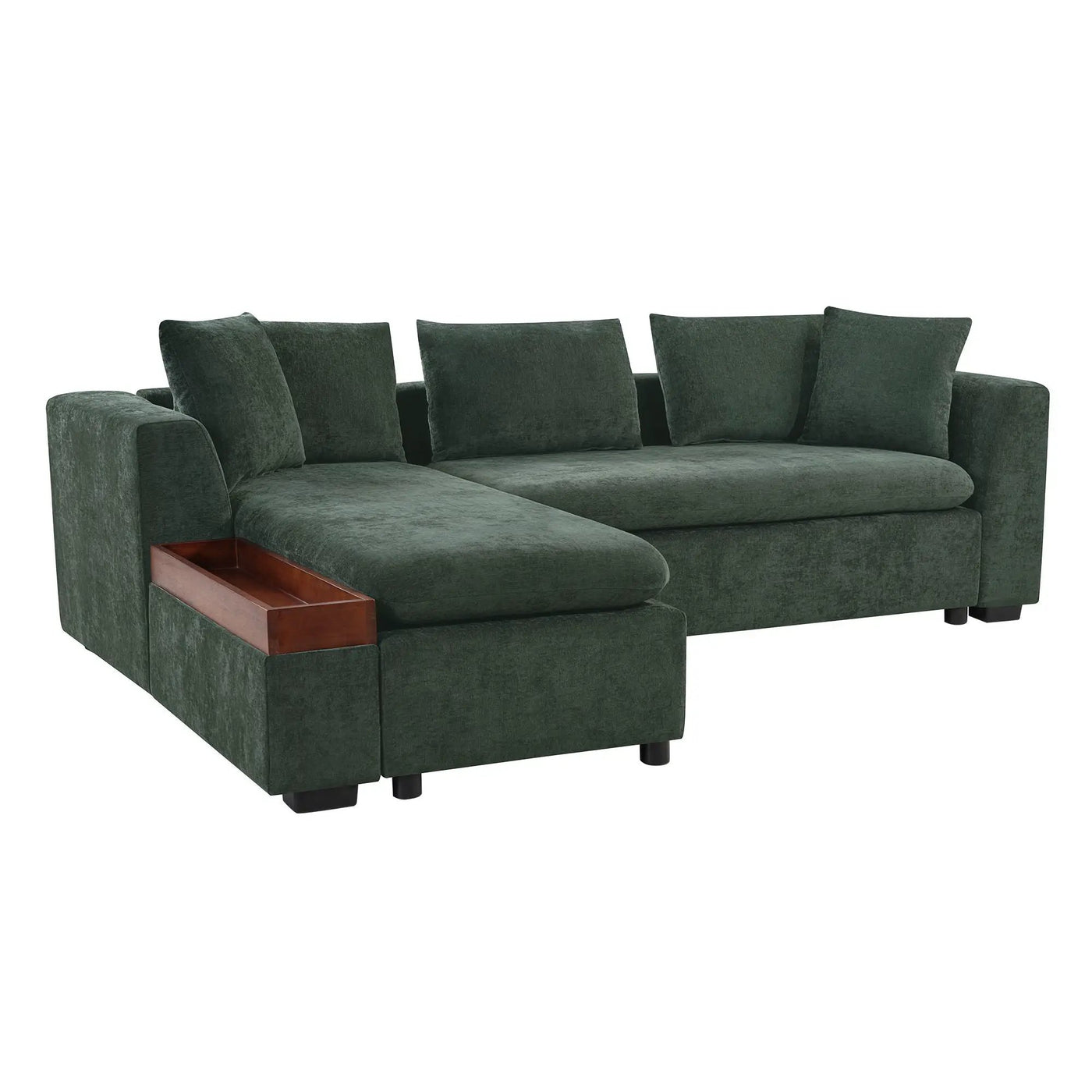 Modern L Shaped Sectional Sofa With Upholstery And Wooden Storage by HouseOfZazla