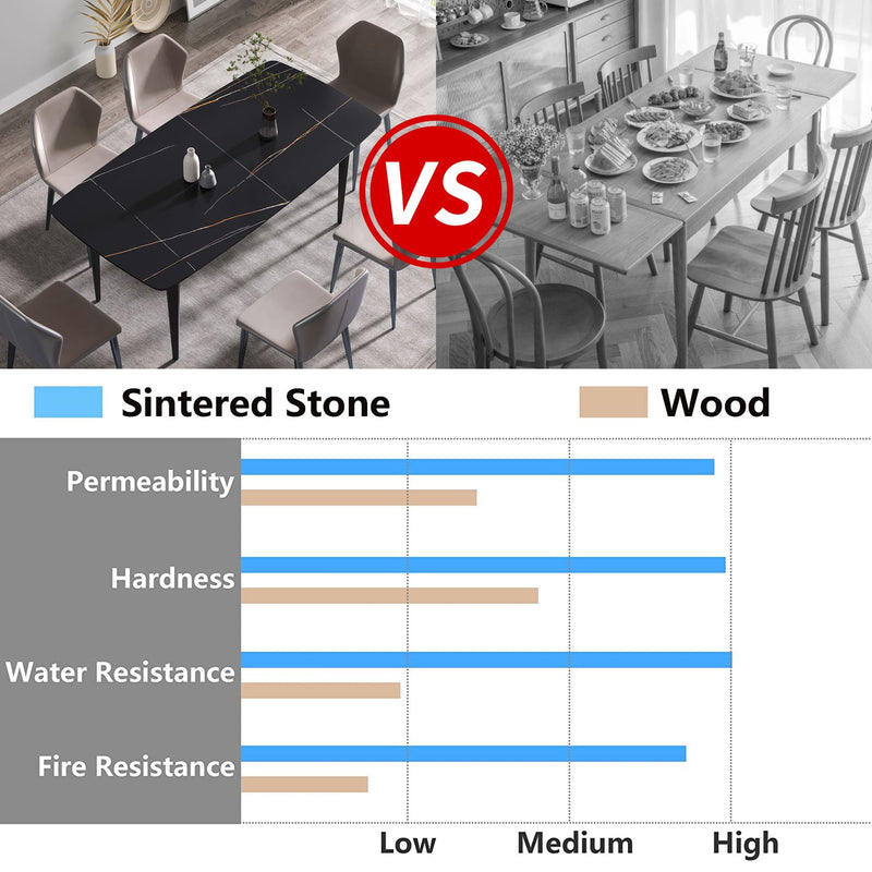 70.87" Modern Artificial Stone Curved Metal Leg Dining Table, Can Accommodate 6-8 People by HouseOfZazla