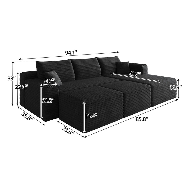 95" Cloud Sectional Sofa with 2 Ottomans by HouseOfZazla