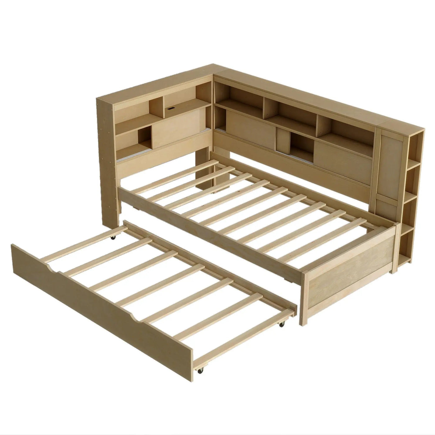 Daybed With Storage Shelves, USB Charging, And Trundle Bed by HouseOfZazla