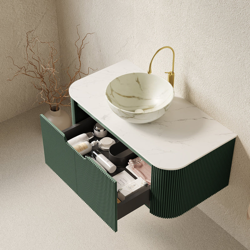 DINA 36" Bathroom Vanity & Sink, Floating Curved Edges by HouseOfZazla