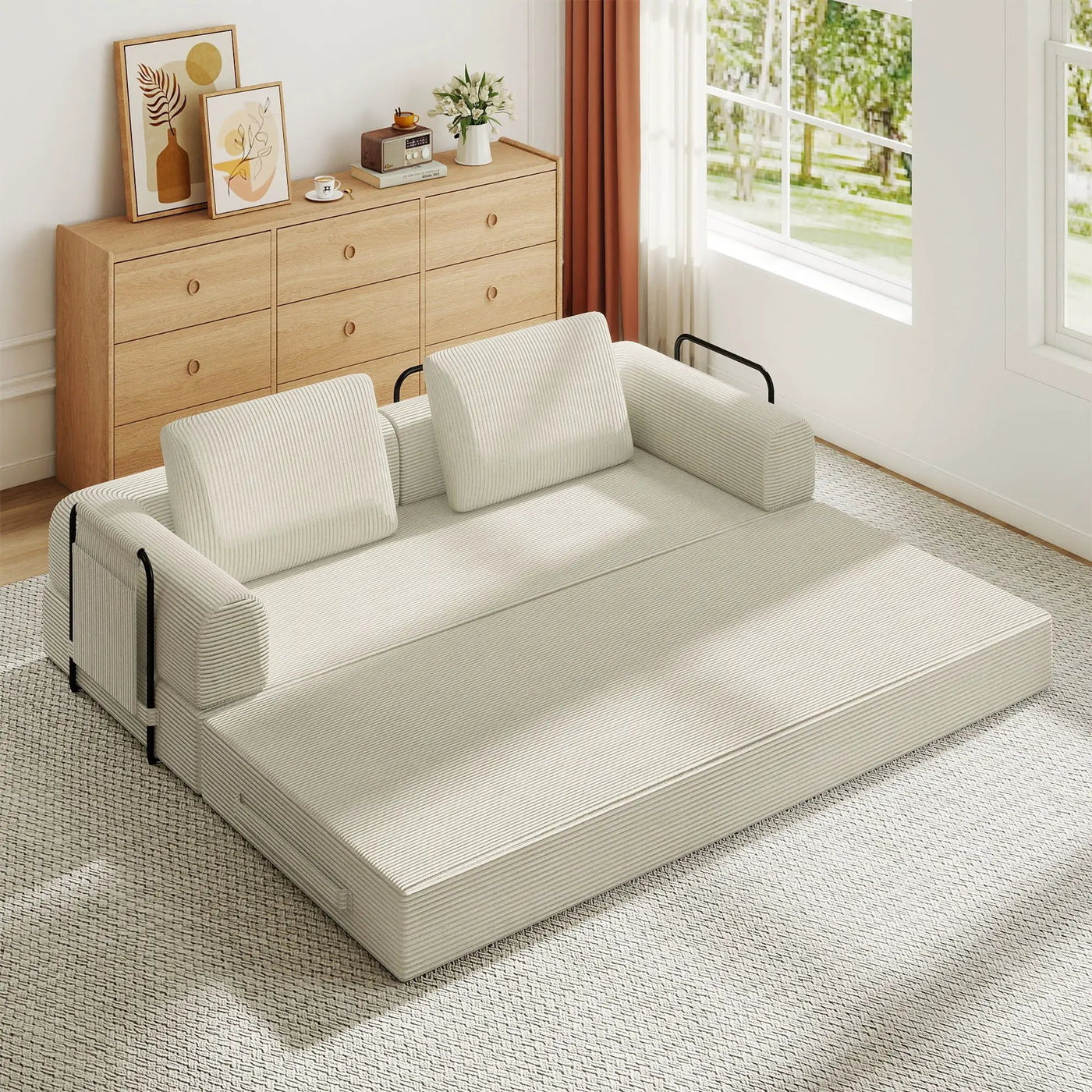 Convertible Sleeper Sofa Bed With Cylindrical Pillow, Fixed Shape Frame by Unique Piece Furniture