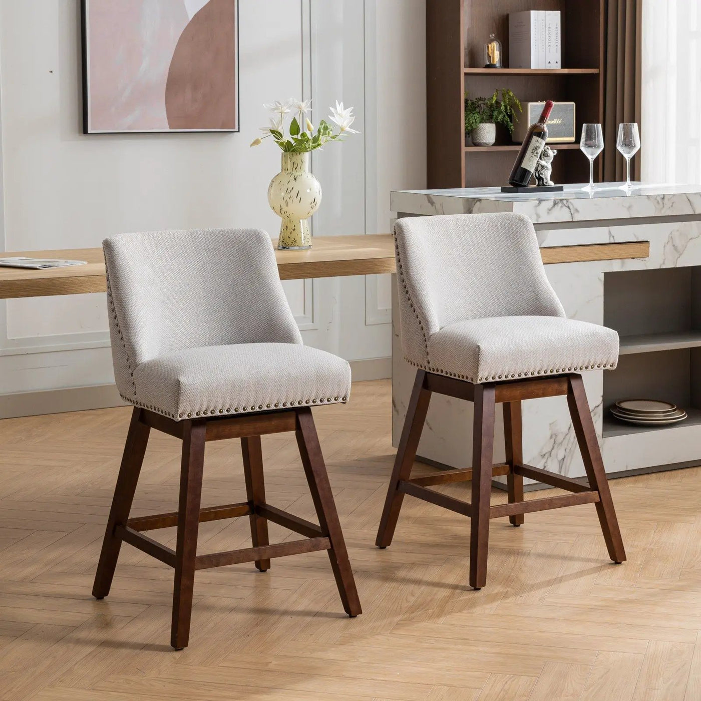 Counter Height Swivel Barstools, 26'' H Seat Height Upholstered Bar Stools (Set of 2), Fabric by HouseOfZazla