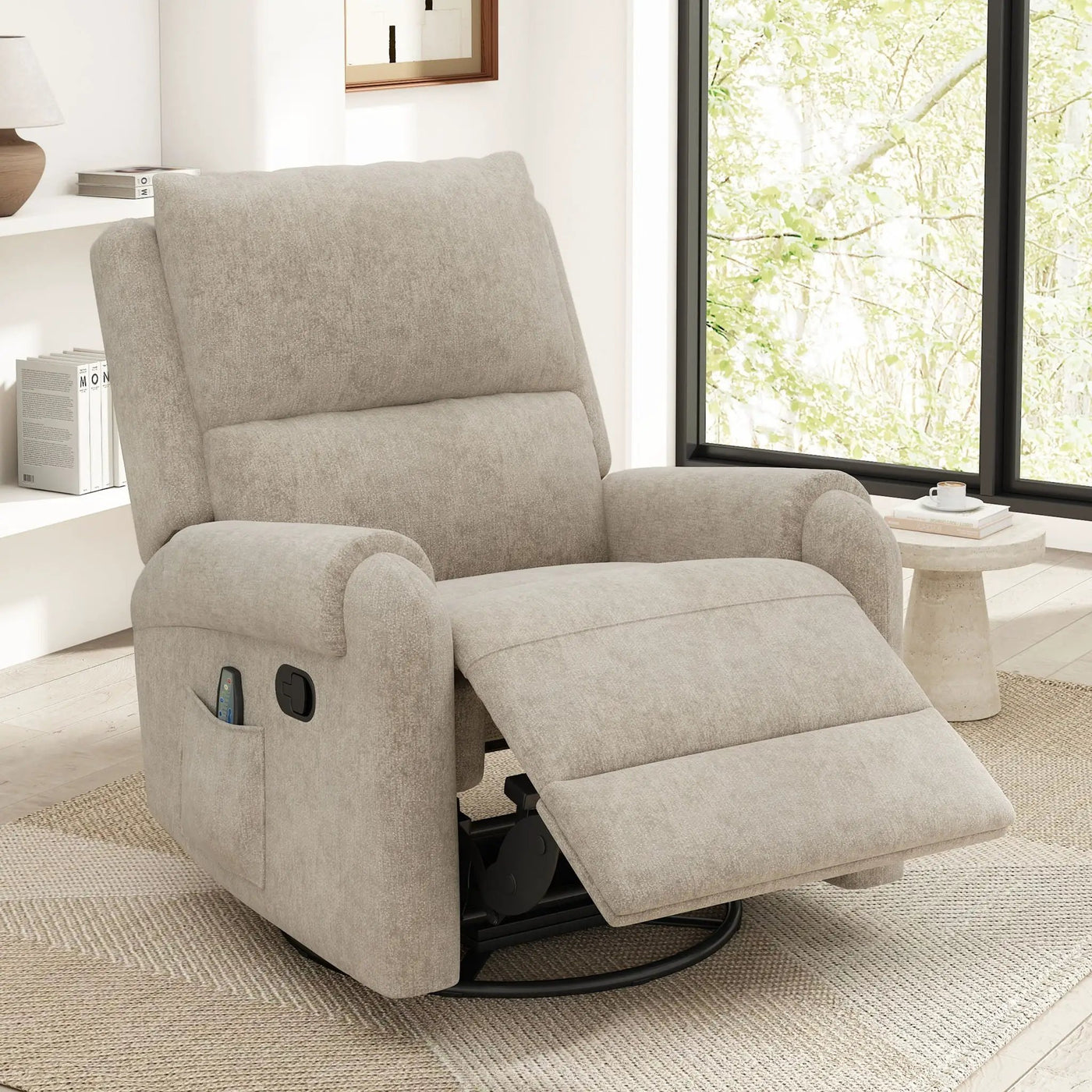 Manual Recliner Massage Chair With Swivel Rocker, 8 Massage Modes, Side Storage Pocket by HouseOfZazla
