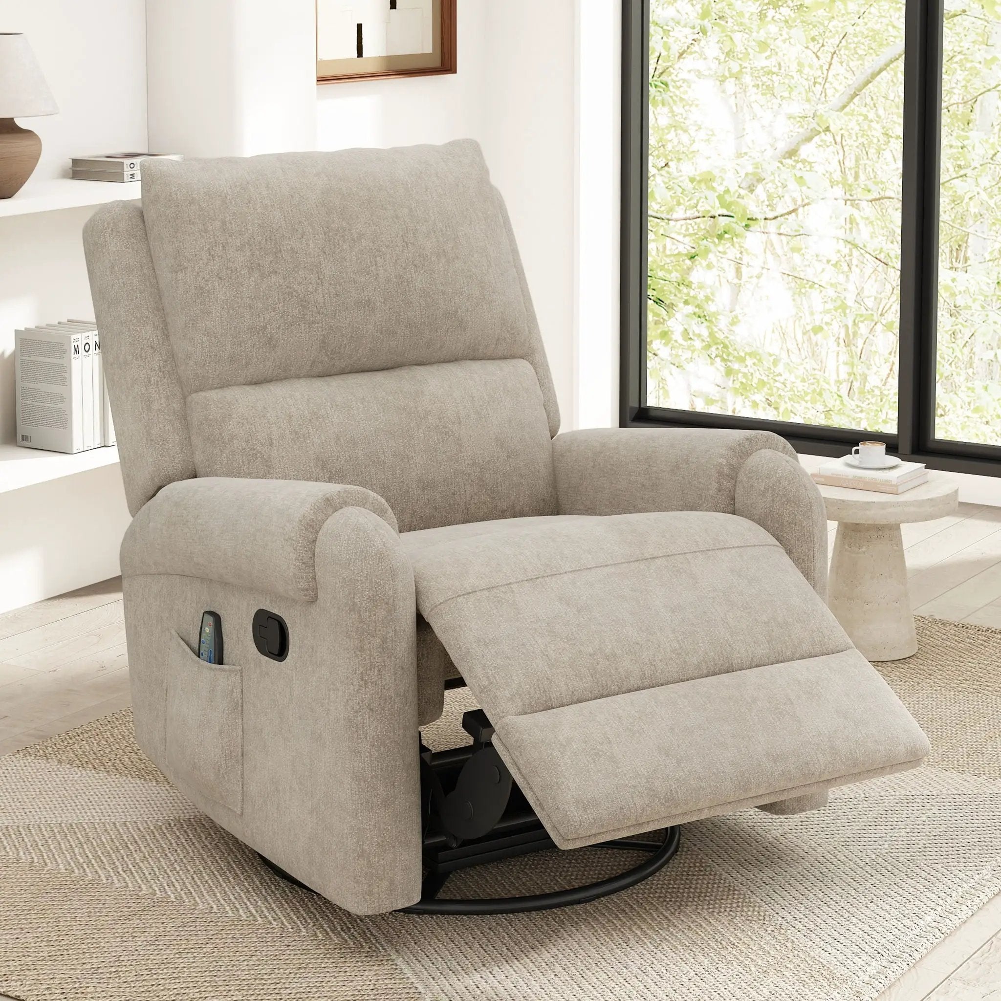 Manual Recliner Massage Chair With Swivel Rocker, 8 Massage Modes, Side Storage Pocket by HouseOfZazla