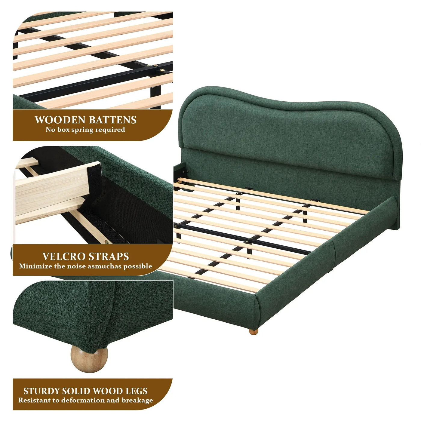 Upholstered Platform Bed Frame With Curved Headboard by HouseOfZazla