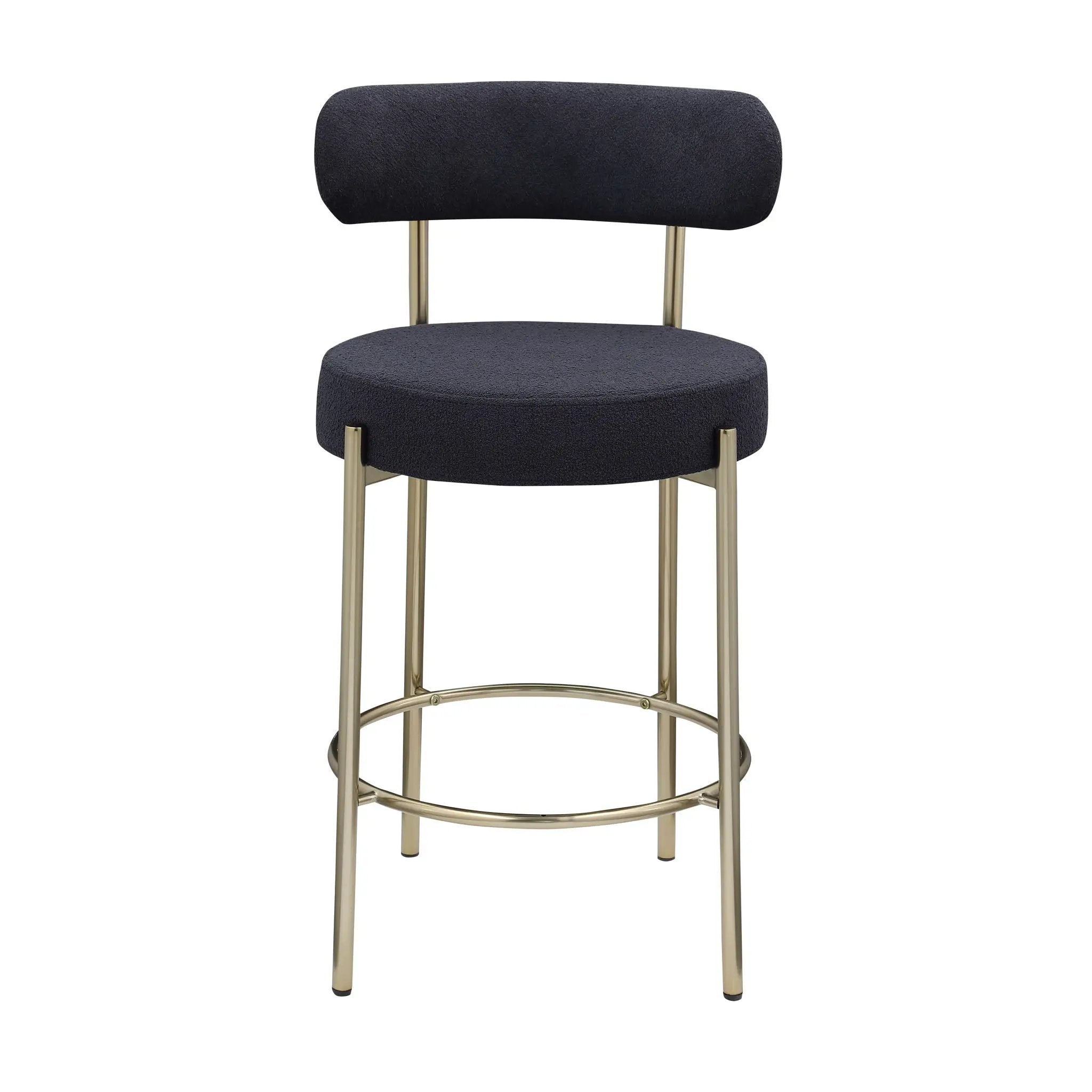 Modern Sherpa Counter Height Stools, Uphsoltered Seat Height Barstools With Brushed Brass Metal Legs Round Low Back Kitchen Stools With Footrest For Dining Room (Set of 2) by HouseOfZazla