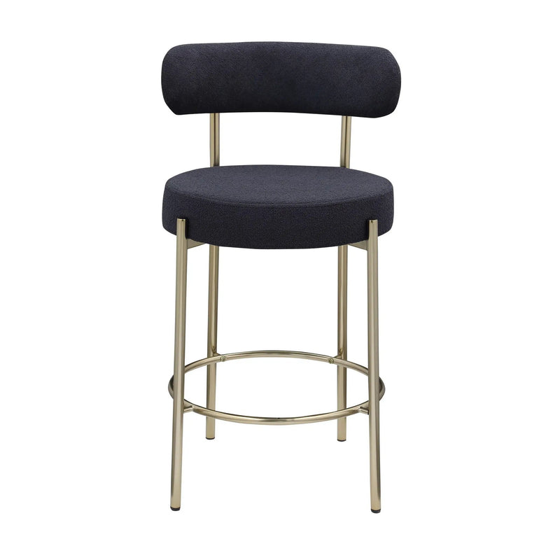Modern Sherpa Counter Height Stools, Uphsoltered Seat Height Barstools With Brushed Brass Metal Legs Round Low Back Kitchen Stools With Footrest For Dining Room (Set of 2) by HouseOfZazla