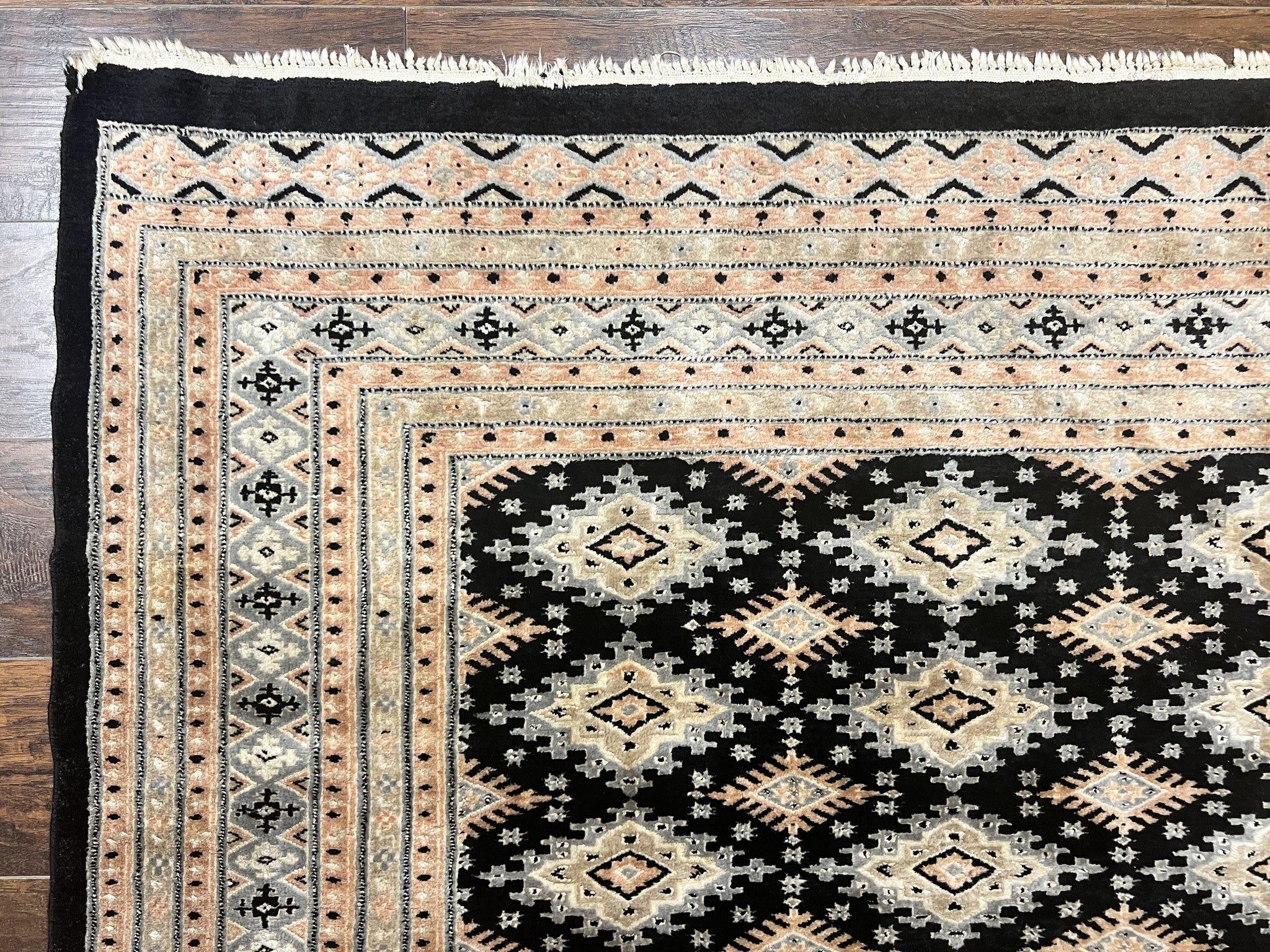 Pakistani Bokhara Rug 6x9, Hand Knotted Vintage Wool Carpet with Silk Highlights, Very Fine 320 KPSI, Medium Size by Jewel Rugs