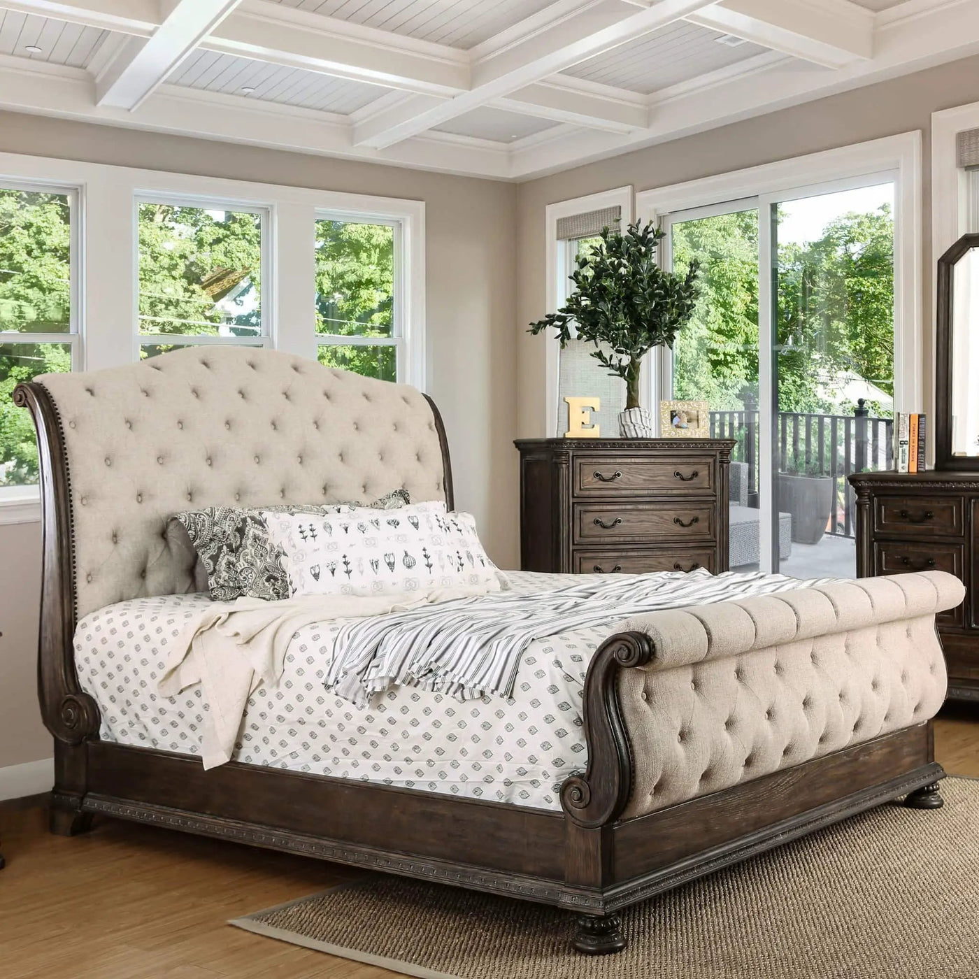 Sleigh Bed With Button Tufted Fabric Headboard And Footboard by HouseOfZazla