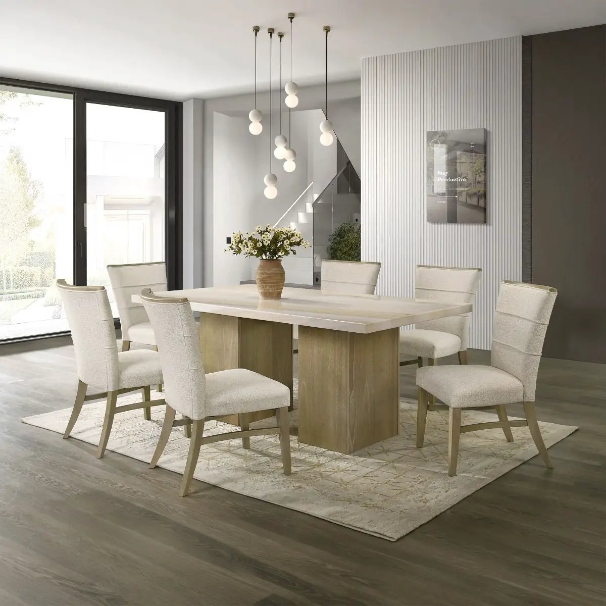 Olinda - Dining Table With Natrual Marble Top - Natrual by Unique Piece Furniture