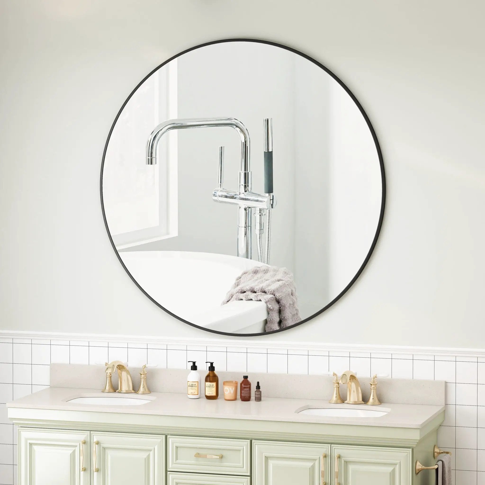 Wall Circular Mirror Metal Framed Mirror Round Vanity Mirror Dressing Mirror, For Bathroom, Living Room, Bedroom Wall Decor by HouseOfZazla