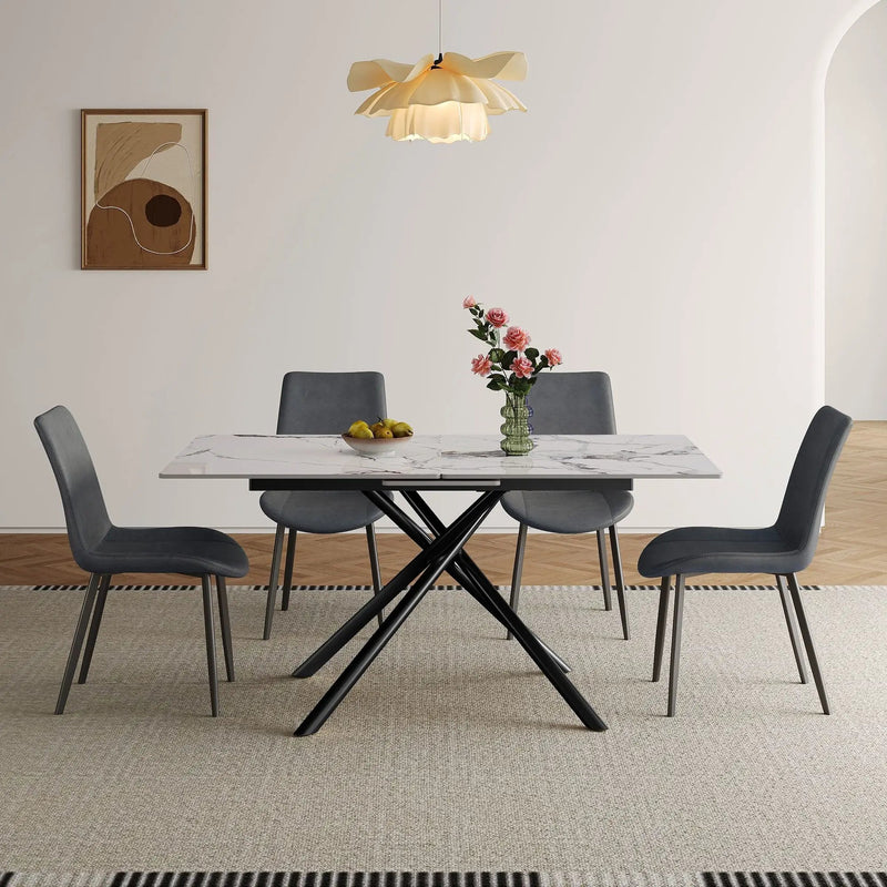 Modern Expandable Dining Table With Retractable Leaf With Chairs by HouseOfZazla