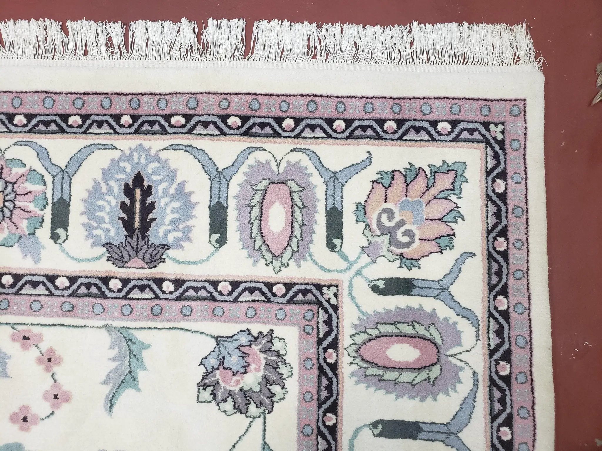 Ivory & Teal Indo Persian Area Rug 9x12, Wool Hand-Knotted Oriental Carpet, 9 x 12 Soft Traditional Living Room Rug, Dining Room Rug by Jewel Rugs