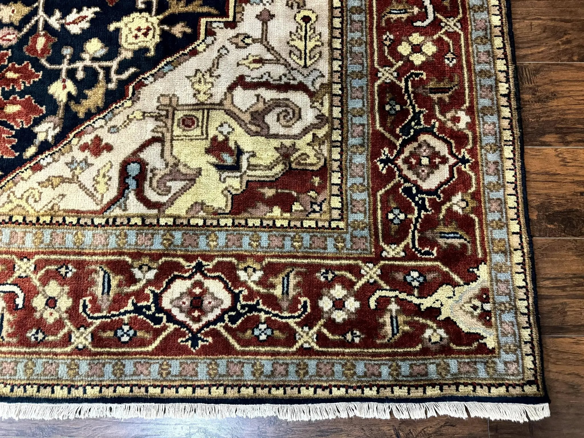 Indo Persian Heriz Rug 8x10, Geometric Medallion, Serapi Carpet, Wool Vintage Rug by Jewel Rugs