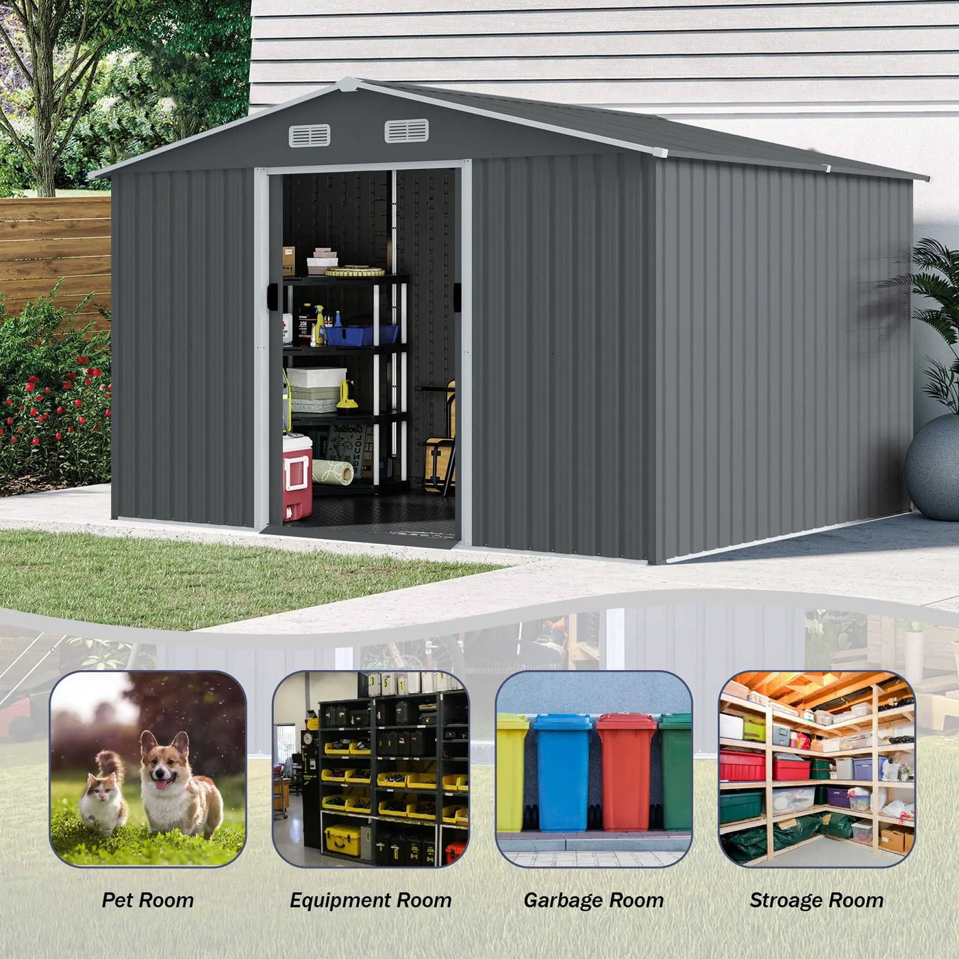 Outdoor Storage Shed Large Metal Tool Sheds, Heavy Duty Storage House With Sliding Doors by HouseOfZazla