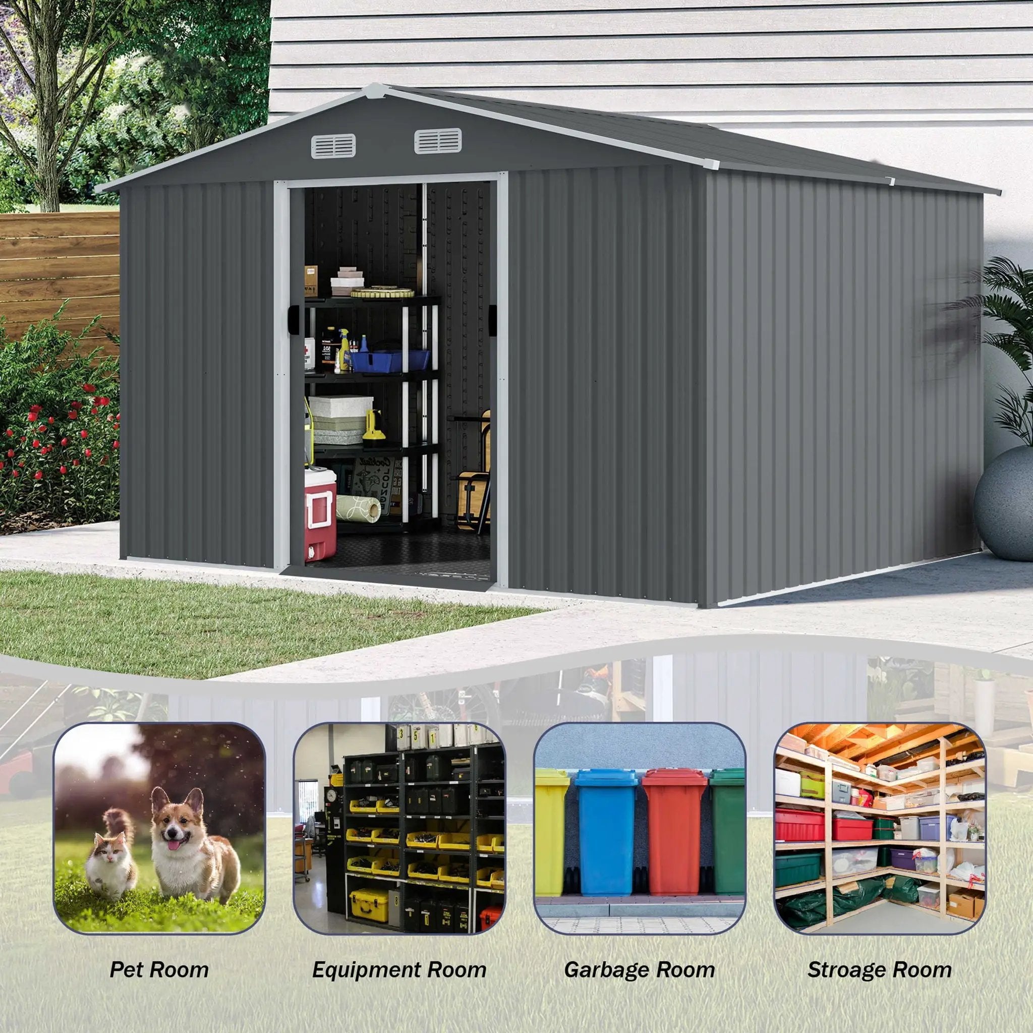 Outdoor Storage Shed Large Metal Tool Sheds, Heavy Duty Storage House With Sliding Doors by HouseOfZazla