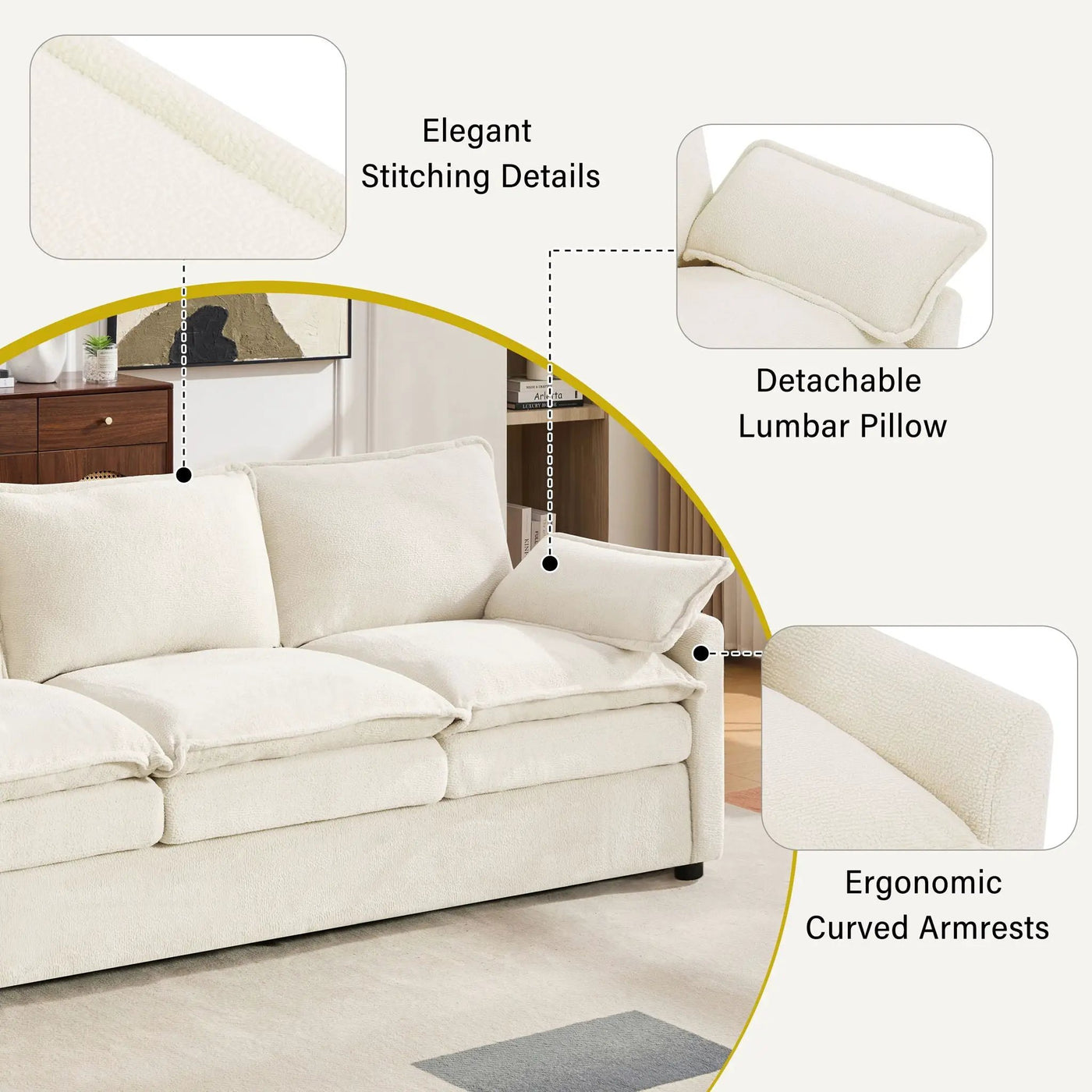 Modern 3 Seater Sofa With Side Storage Pockets For Living Room by HouseOfZazla