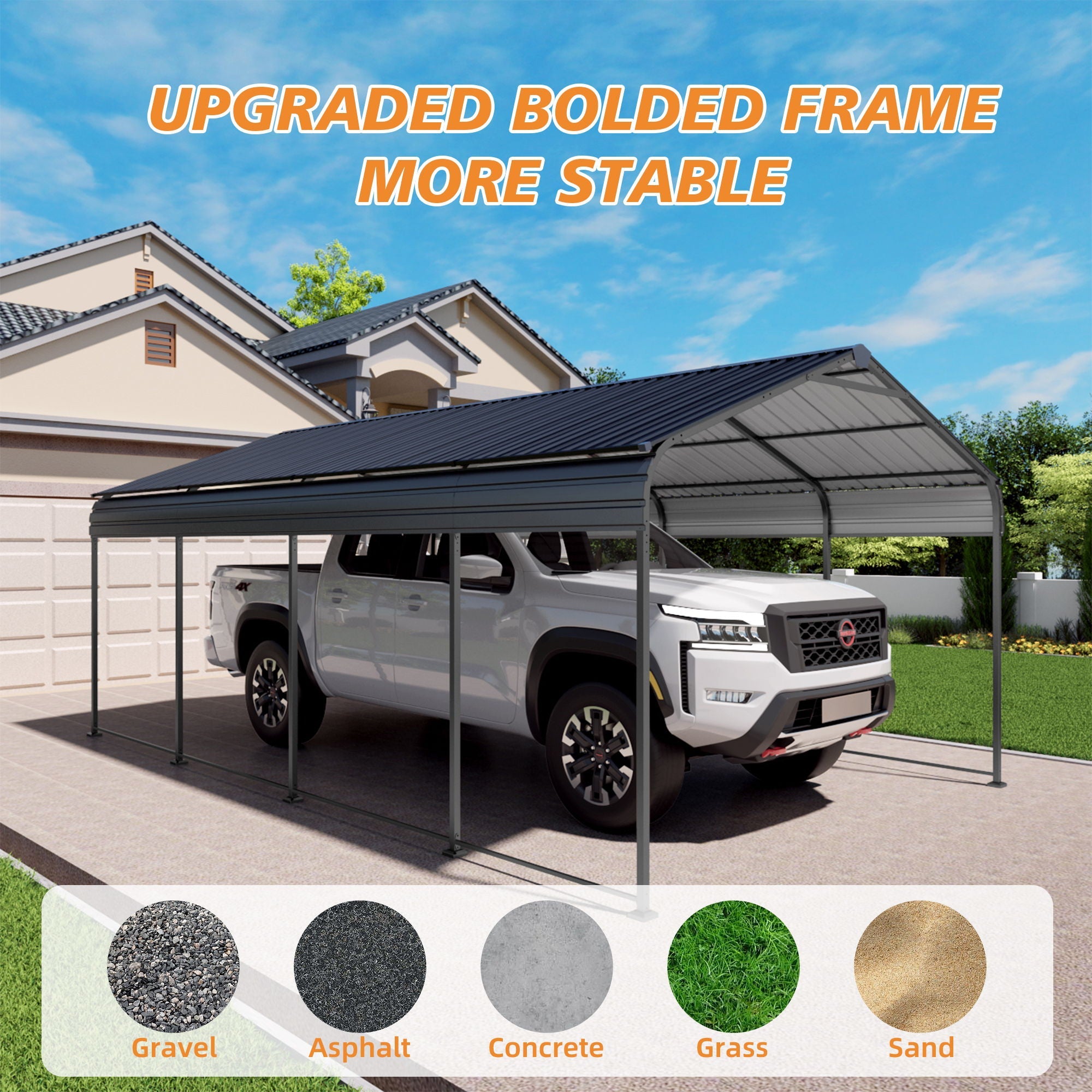 Heavy Duty Carport With Galvanized Roof And Enhanced Base - Anthracite by HouseOfZazla
