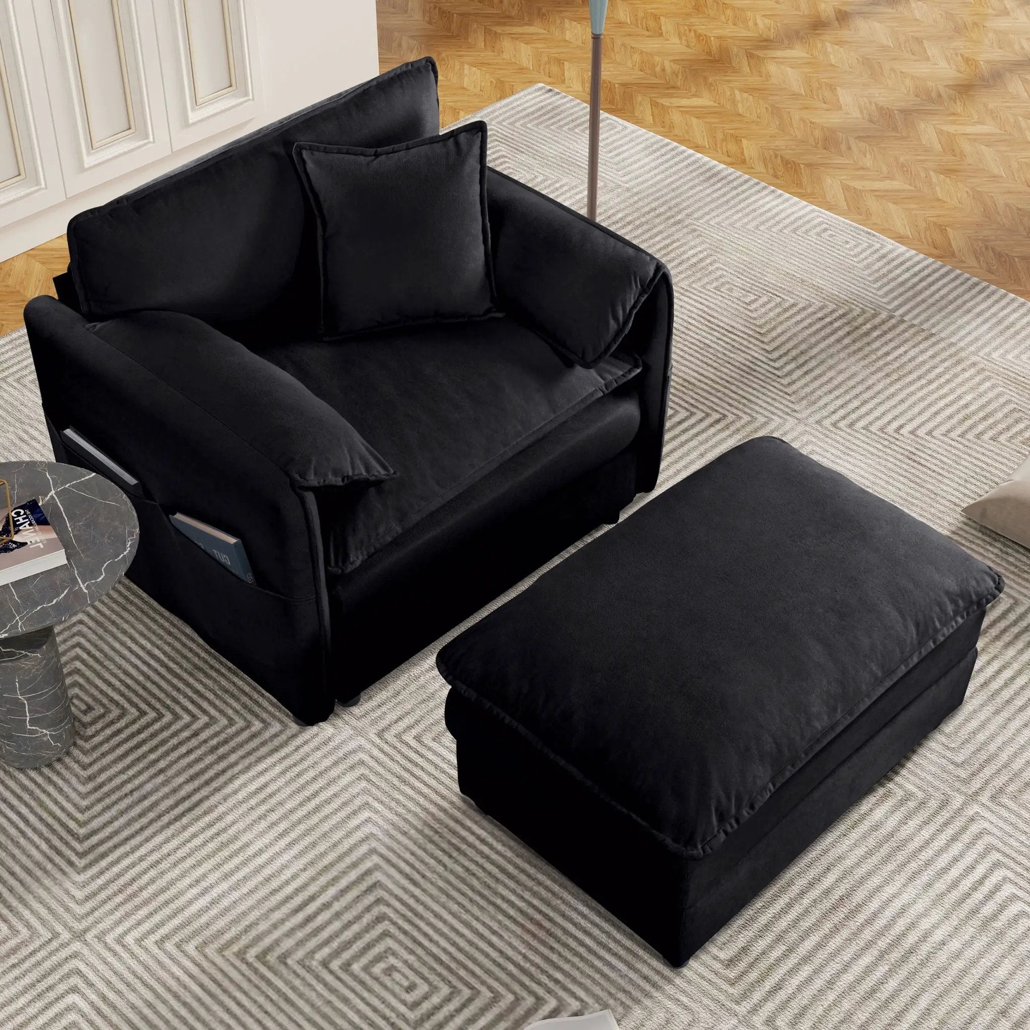 Oversized Chair With Movable Ottoman, Soft Upholstered Lounge Chair by Unique Piece Furniture