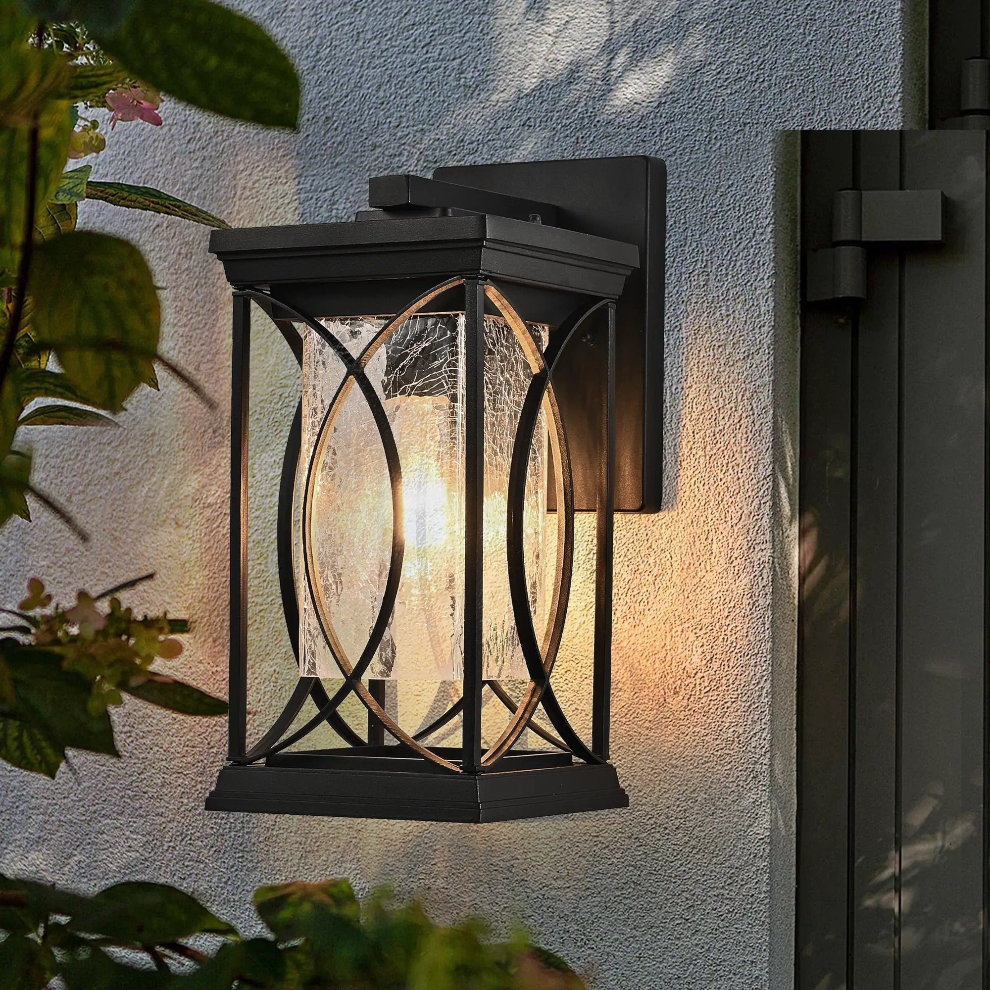 14'(H) Black Outdoor Wall Lantern with Crackled Glass by HouseOfZazla