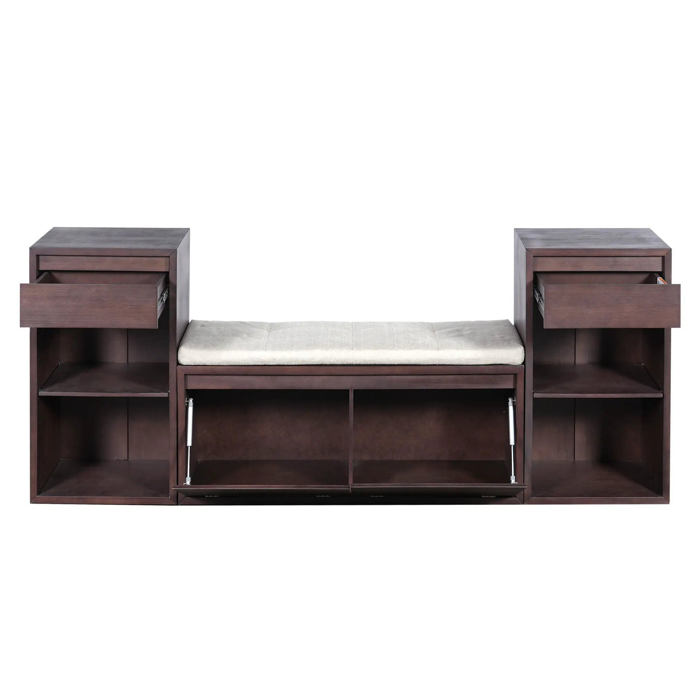 Entryway Storage Bench With Cushion, Drawers & Open Shelves by HouseOfZazla