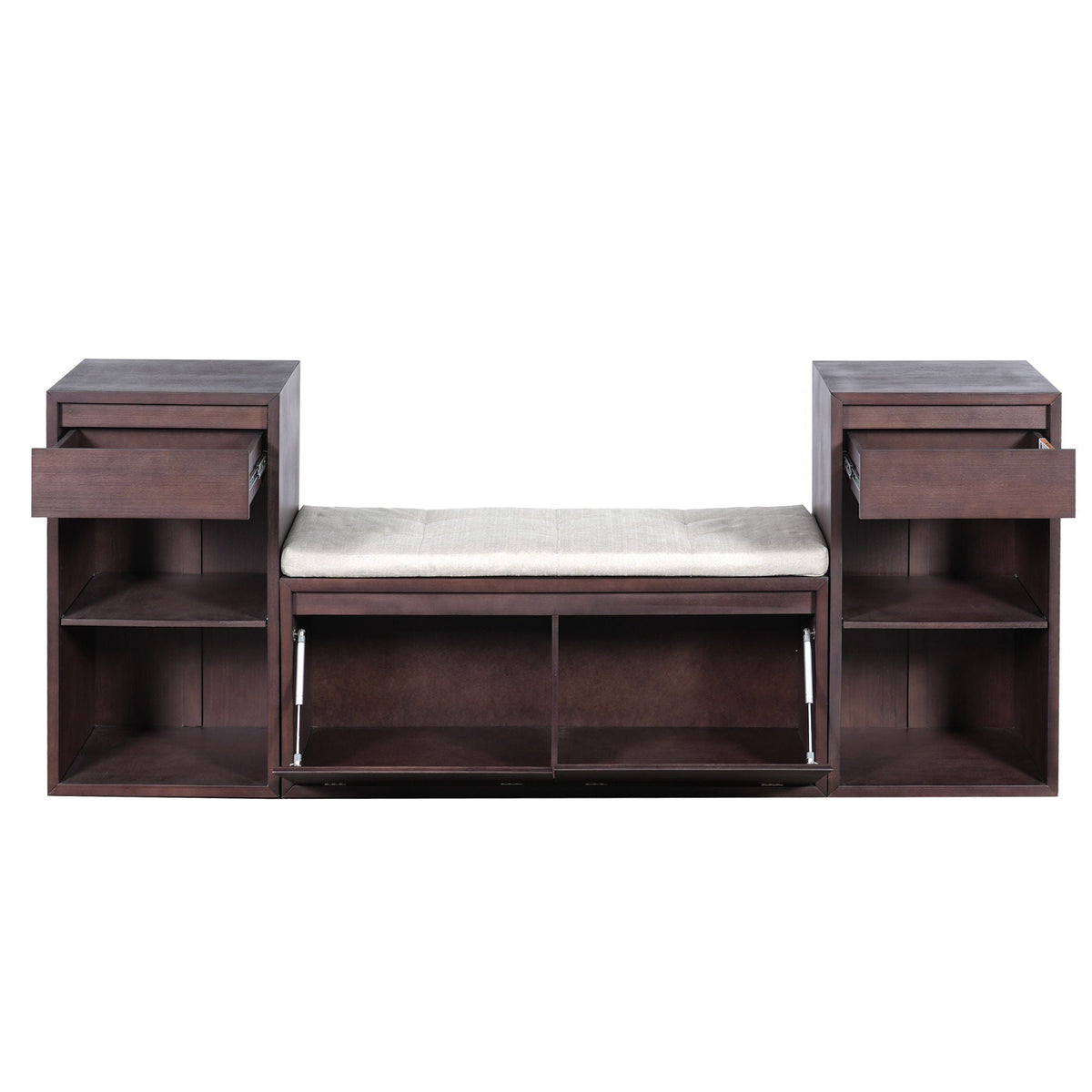 Entryway Storage Bench with Cushion, Drawers & Open Shelves - Choice of Color, photo 2 of 40