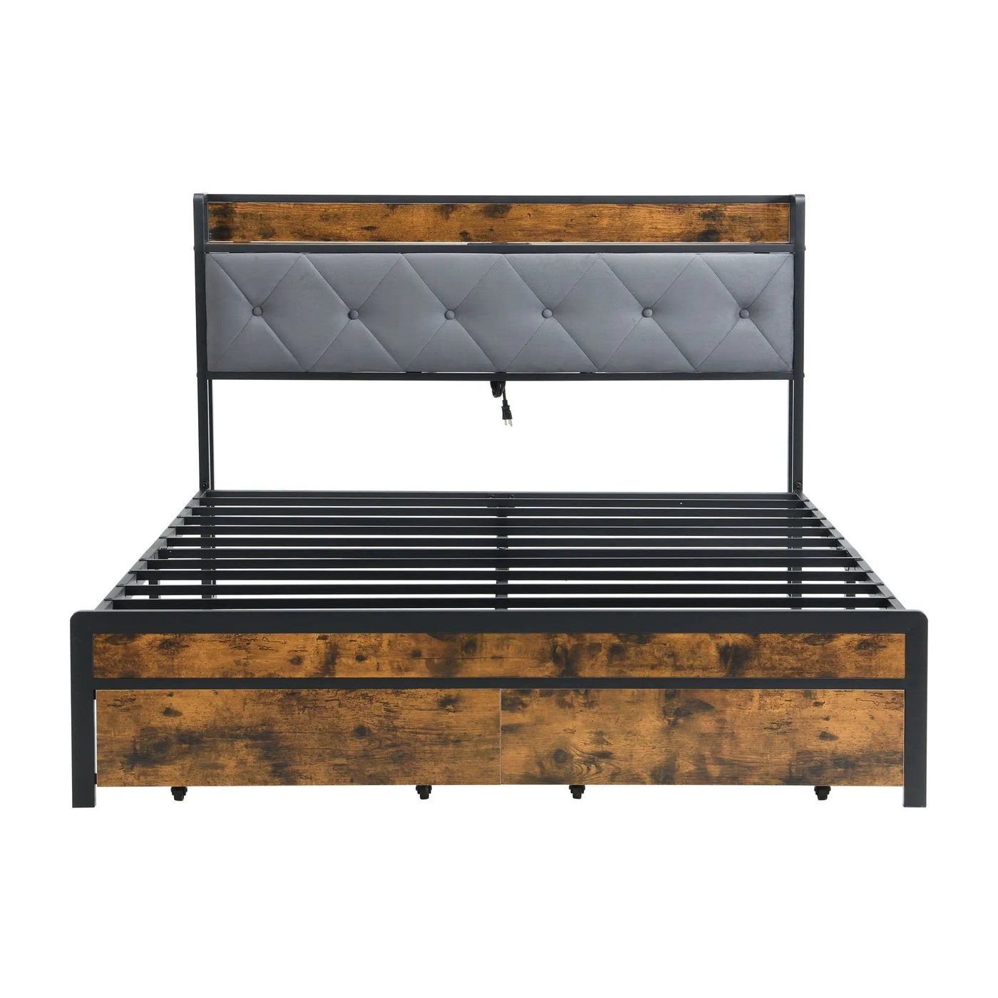 Modern Bed Frame With LED Lights, Upholstered Headboard, USB Charging by HouseOfZazla