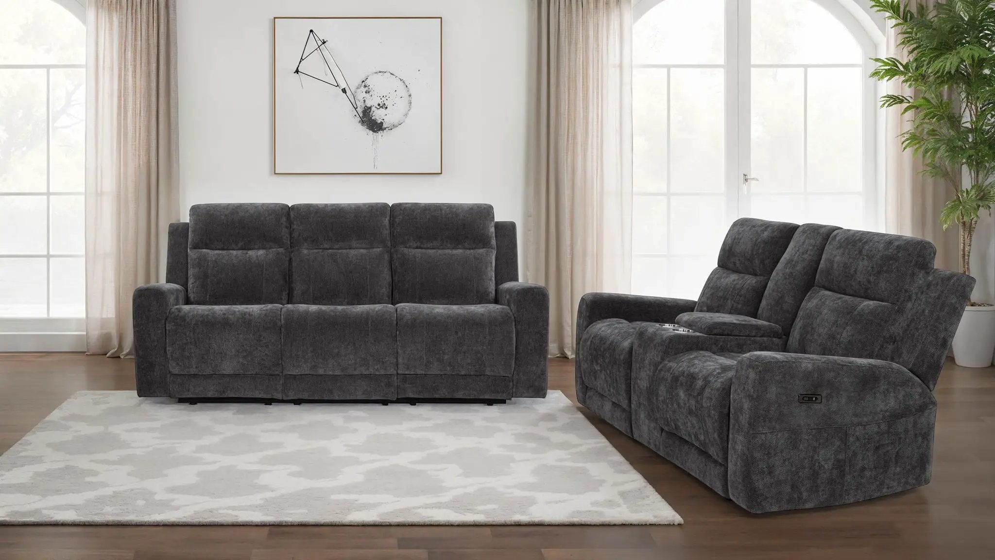 Kennett 2-piece Chenille Power Reclining Sofa Set Dark Grey by Unique Piece Furniture