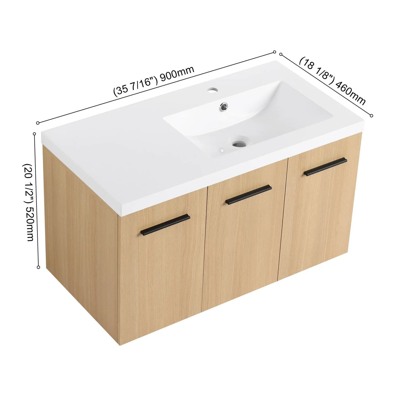 Wall Mounted Floating Bathroom Vanity With Sink, 3 Door Modular Cabinet by HouseOfZazla