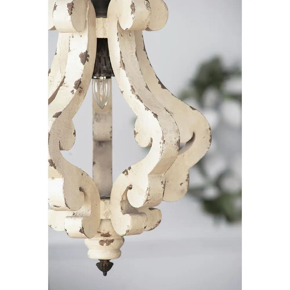 Farmhouse Chandeliar Distressed Pendant French Country Wood Chandelier For Living Room Foyer, Bulb Not Included - Antique Cream by HouseOfZazla